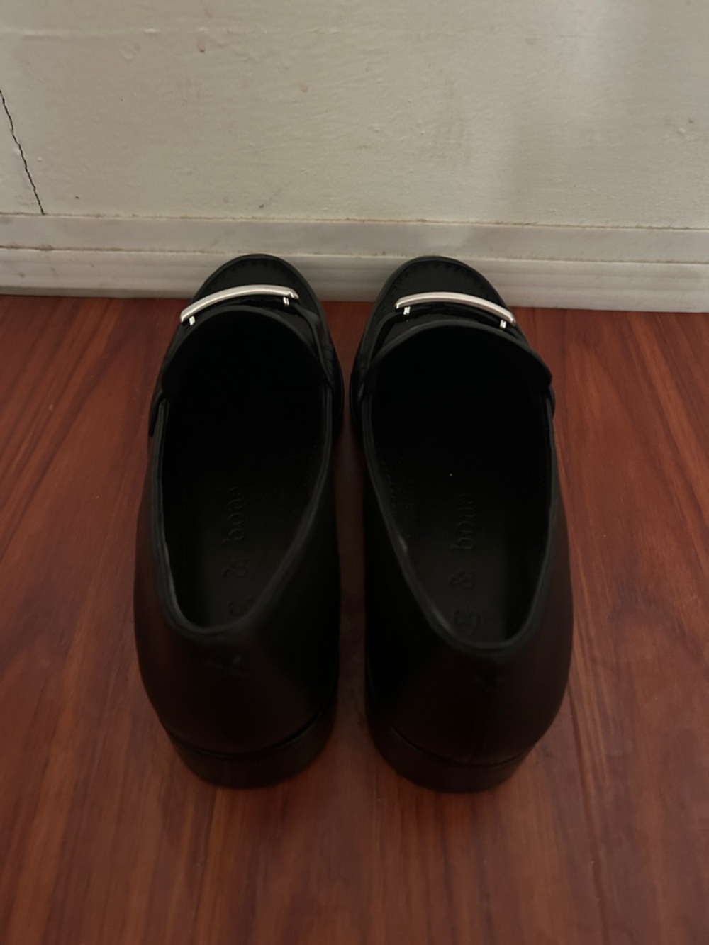 rag & bone Black Leather Penny Loafers with Silver Plaque - Picture 7 of 8